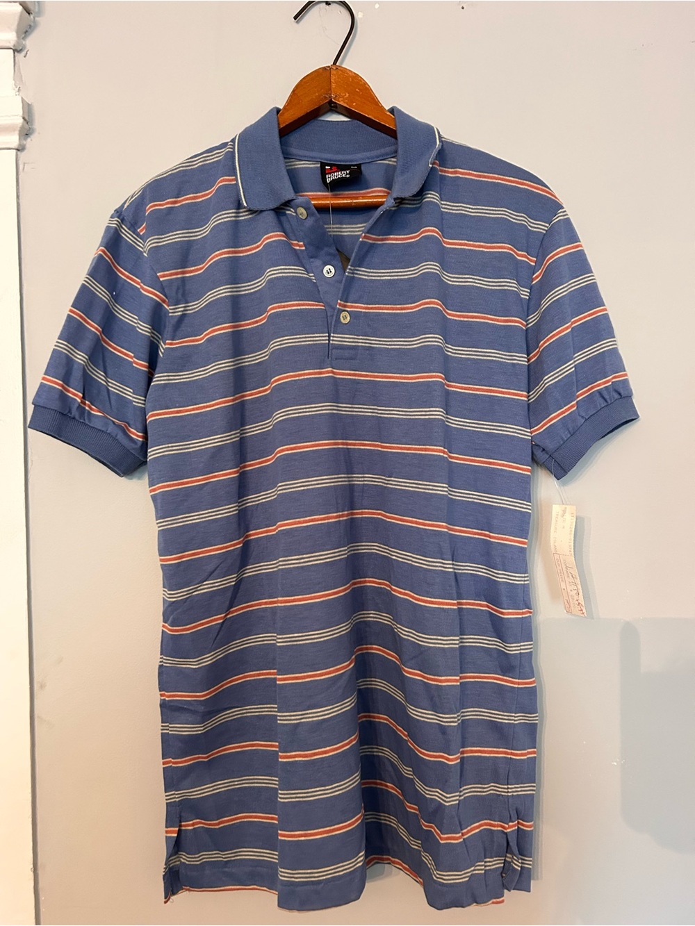 Vintage 90s Robert Bruce Pima Cotton Blue Striped Polo Shirt Mens Med USA NWT